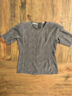 Vintage Silk Paul Alexander Blouse Size 4 Short Sleeve Shoulder Pads 90s Top